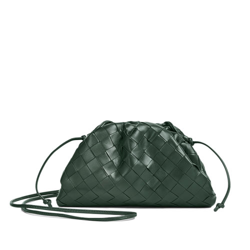 Bottega Veneta/葆蝶家 21新款POUCH系列 女士雨林绿色小羊皮Intrecciato编织单肩斜挎手拿云朵包585852VCPP13035