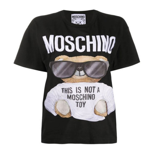 Moschino 莫斯奇诺 女士 服装  黑色圆领字母LOGO小熊图案棉质T恤 女士短袖T恤