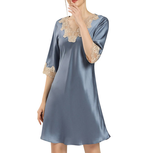 GeleiStory/GeleiStory 夏季新款休闲居家中袖蕾丝性感桑蚕丝真丝睡裙 女睡衣/家居服