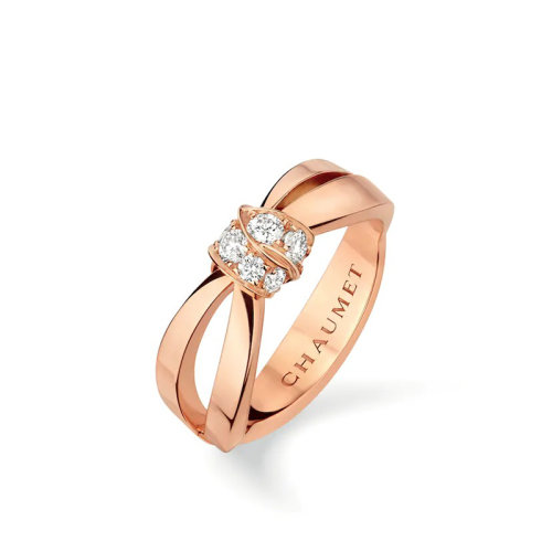 Chaumet/尚美 经典LIENS SéDUCTION系列 18k金玫瑰金钻石蝴蝶结戒指083055