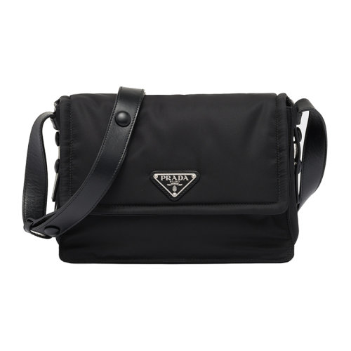 PRADA/普拉达 22新款 女士小号黑色绗缝尼龙珐琅金属徽标饰品磁扣开合调节皮革肩带单肩斜挎包1BD313_RDLN_F0002_V_OOO