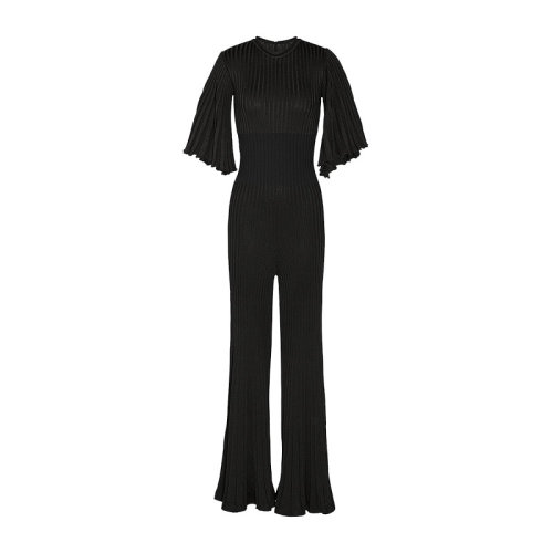 Bottega Veneta/葆蝶家 宝缇嘉女装 女士黑色粘胶纤维经典时尚皱褶针织连身裤连体裤 637563V08B01000