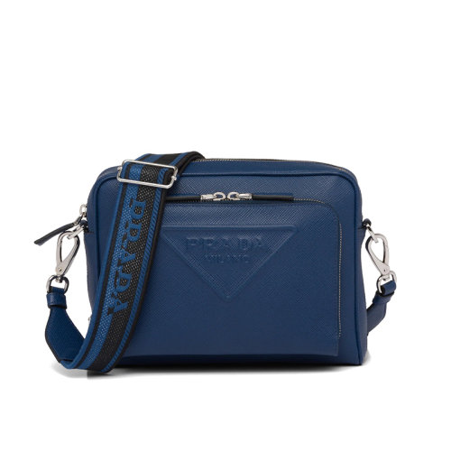 PRADA/普拉达 22年新款 男士深紫蓝色皮革压花刺绣织带徽标拉链多层单肩包2VH2_2FAD_F00_V_OOO