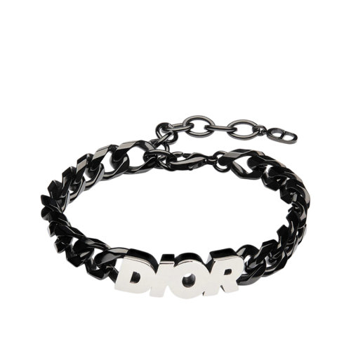 DIOR/迪奥 22新款 男士银色饰面黑色饰面黄铜“DIOR”标志链环手链B1611HOMMT_D004