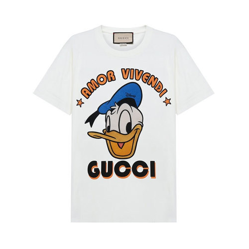 GUCCI/古驰 女士白色棉质印花装饰圆领短袖上衣T恤 615044-XJDBJ-9088