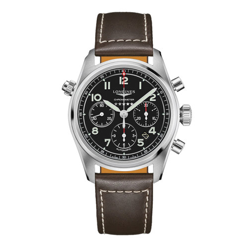 LONGINES/浪琴 先行者系列 男士黑色哑光自动机械精钢表壳和小牛皮表带腕表42毫米L3.820.4.53.0