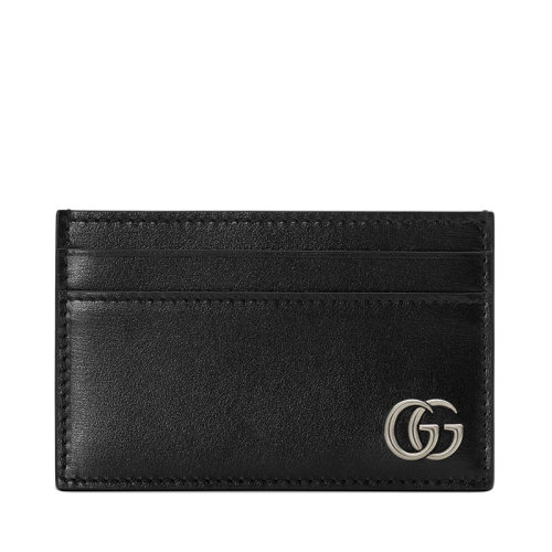 GUCCI/古驰 GG Marmont系列 男士黑色光滑皮革银色双G装饰卡包卡片夹6575880YK0N1000