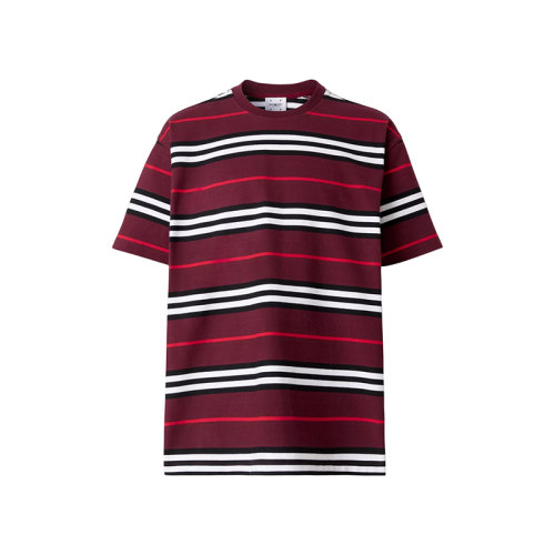 BURBERRY/博柏利 22年秋冬新款 Pop Trading Company联名系列 男士深桑椹紫色纯棉条纹设计短袖T恤80573321