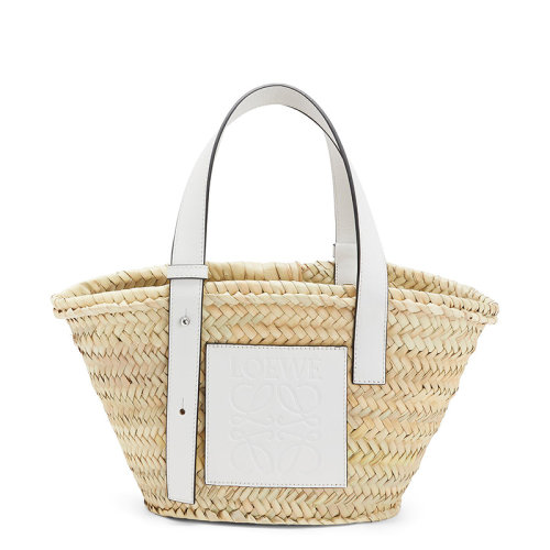 LOEWE/罗意威  Basket系列 女士小号自然色/白色棕榈叶小牛皮手提单肩斜挎包0010441186