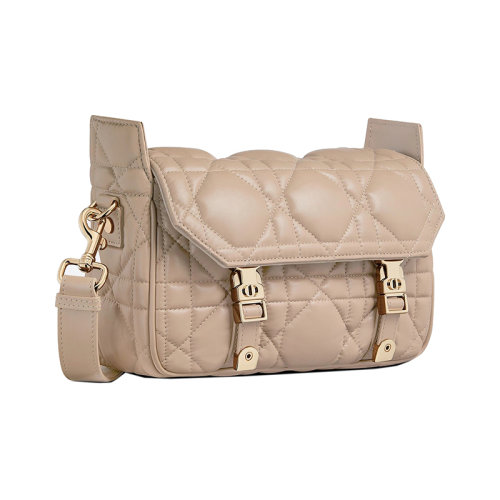 DIOR/迪奥 23新款 CAMP系列 女士小号榛子色小牛皮翻盖字母搭扣开合拆卸调节肩带单肩斜挎包M1243OMIG_M45U