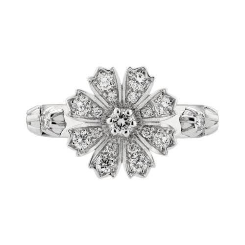 GUCCI/古驰 Gucci Flora 镶有钻石的花朵背面有双G细节18k金白金钻石戒指 581843J85689066