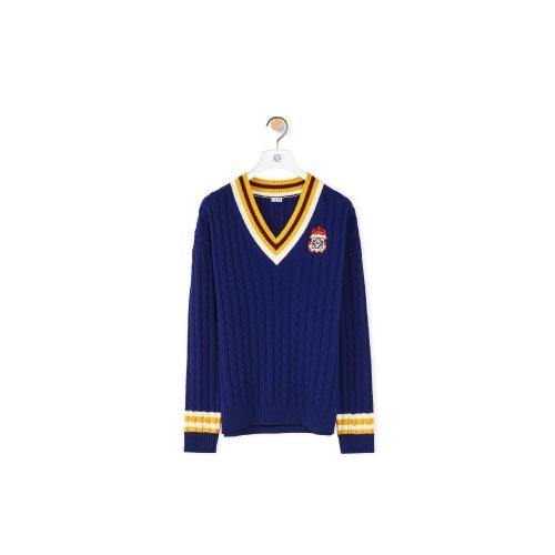  LOEWE罗意威 22年秋冬 男士 针织衫 V-neck cable sweater in wool H800Y14K23-5100