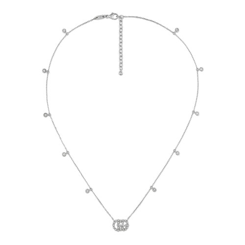 GUCCI/古驰 GG Running 双G镶钻18k金白金项链 481624J85689066