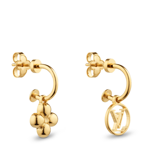 Louis Vuitton/路易威登 22春夏新款BLOOMING系列 金色金属徽标字母造型耳环M64859