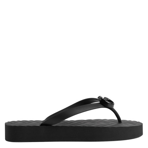 GUCCI/古驰 女士黑色人字纹橡胶双G凉拖?655463J87101000