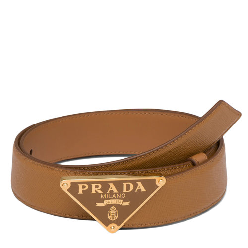 PRADA/普拉达 女士焦糖色摩洛哥皮革珐琅金属扣腰带30毫米144S49MY603_X0854