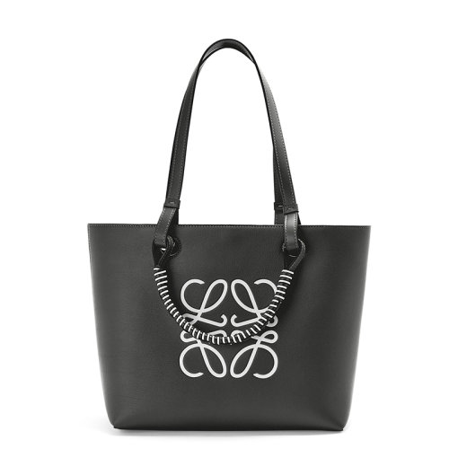 LOEWE/罗意威 20  Anagram Tote系列 女士小号黑色/柔白色小牛皮徽标印花单肩手提托特包0010594075