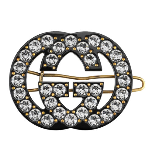 GUCCI/古驰  金属镀金  GG细节 黑色树脂 透明晶体发夹627917I12GO8520