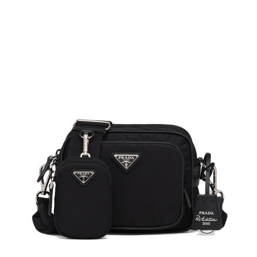 PRADA/普拉达 22年新款Re-Edition2005系列 女士黑色尼龙银标可拆卸小袋钥匙圈单肩盒子包1BH3_064_F0002_V_W1O