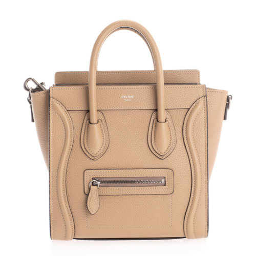 CELINE/赛琳 女士纯色小牛皮双提手正面字母徽标拉链开合笑脸包手提包托特包女包 189243DRU 多色可选