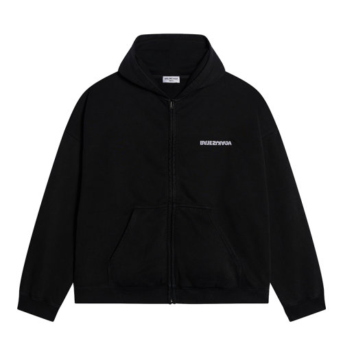 Balenciaga/巴黎世家  女士黑色拉链开合宽版棉质连帽衫夹克674728TLVB49034