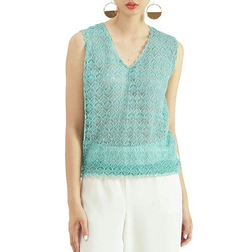 nisiss/怡夕19秋冬镂空花纹无袖叠透针织衫女士针织衫/毛衣/背心N161SK0773