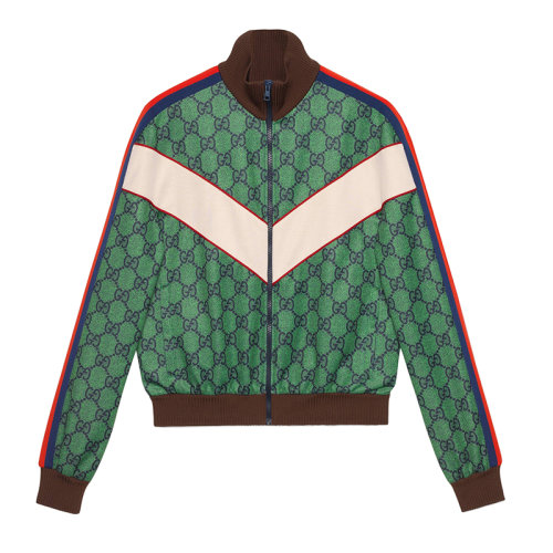 GUCCI/古驰 21年春夏新款 男士绿色织带饰带拉链 GG 针织夹克653367XJDF03305