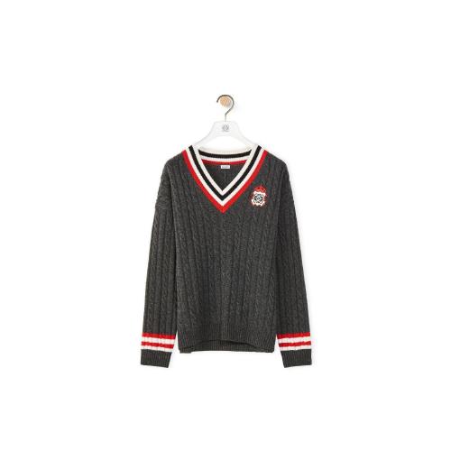 LOEWE罗意威 22年秋冬 男士 针织衫 V-neck cable sweater in wool H800Y14K23-1220