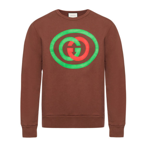 GUCCI/古驰   男士棕色棉质经典LOGO印花套头衫时尚圆领卫衣
