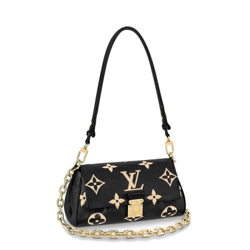 Louis Vuitton/路易威登 21新款FAVORITE系列 女士黑色小牛皮米色会标压花长方形斜挎单肩包M45859