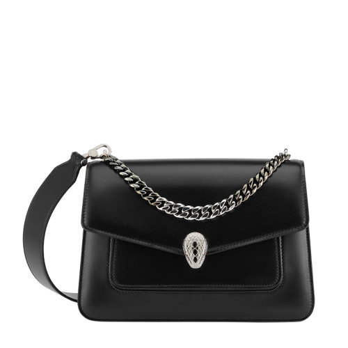BVLGARI/宝格丽 SERPENTI FOREVER系列 女士中号黑色小牛皮蛇首搭扣斜挎单肩包291511