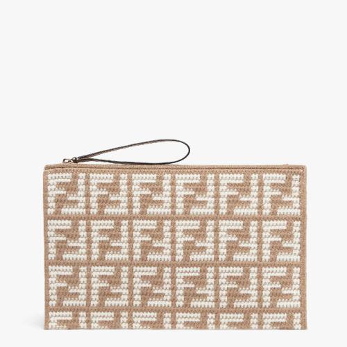  FENDI芬迪 22年秋冬 女士 手拿包 浅棕色皮革与羊绒手拿包 8N0178ALMLF0YPQ