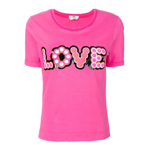 Fendi/芬迪 20春夏 女装 服饰 粉色圆领棉质LOVE图案半袖 女士短袖T恤 FAF047