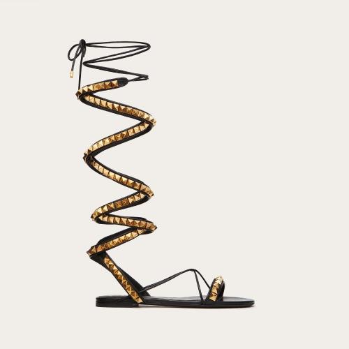  VALENTINO华伦天奴 22年秋冬 女士 平底凉鞋 SANDALES BASSES ROCKSTUD NO LIMIT EN NAPPA XW0