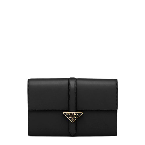 PRADA/普拉达 22年新款 女士大号黑色皮革三角金标搭扣手拿公文包1MF0_070_F0002