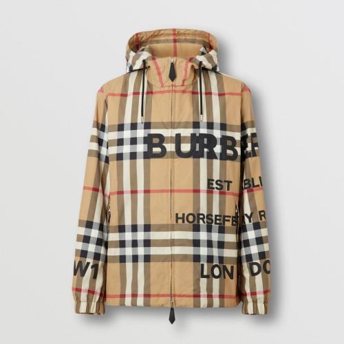  BURBERRY 22年秋冬 男士 Horseferry 印花格纹尼龙连帽外套 80502821