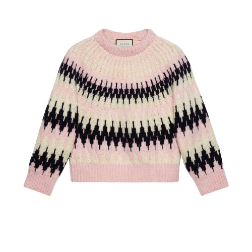 GUCCI/古驰 新款男士粉色之字形提花短款羊毛毛衣 633823XKBIZ9147