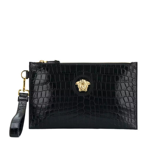 VERSACE/范思哲  男士黑色鳄鱼纹金色美杜莎头像手拿包钱包男包 DP84725-DCOV4-D41OH
