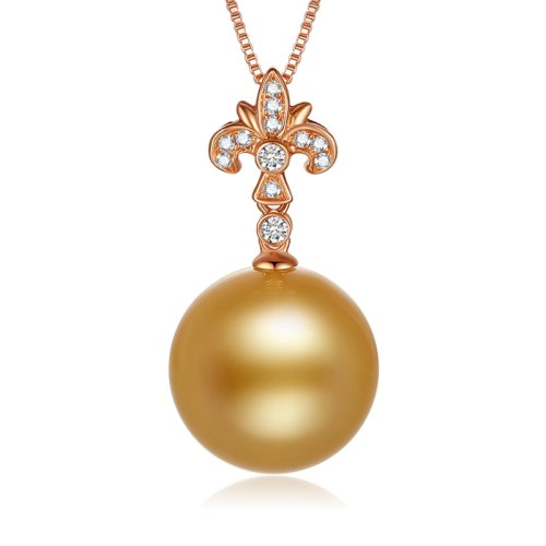 【精工品】SANDYRILLA/仙蒂瑞拉 14-15mm正圆南洋金珍珠吊坠/18K金钻石吊坠