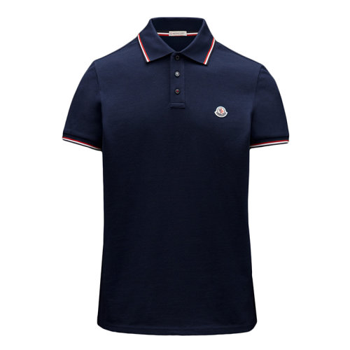 Moncler/蒙克莱 21年秋冬新款 男士靛青色棉质罗纹领和短袖边饰三色嵌花POLO衫G20918A0001084556-INDIGO