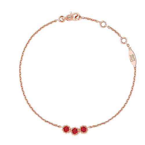 DIOR/迪奥 高级珠宝新款MIMIROSE系列 18K金镶三颗红宝石链条可调节手链