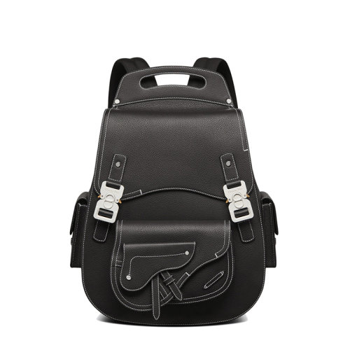 DIOR/迪奥 22春夏新款GALLOP系列 男士大号黑色粒面牛皮革缉面线翻盖开合马鞍双肩背包1ADBA164YKK_H00N