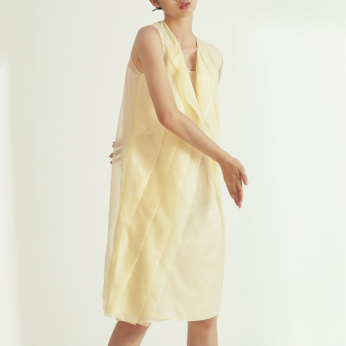 nisiss/怡夕斜裁撕片前襟两用外套连身裙女士连衣裙n152so15