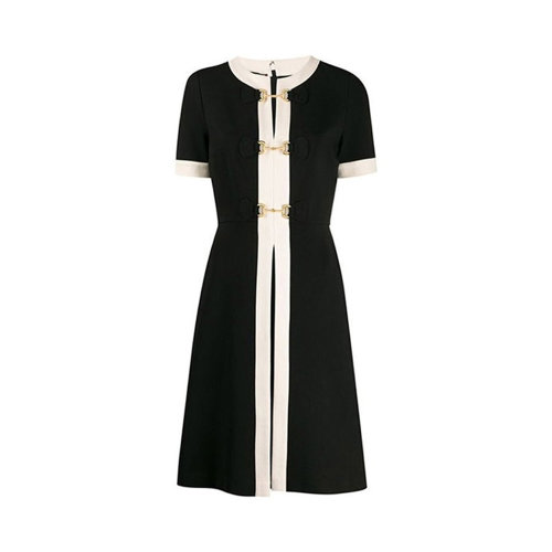 GUCCI/古驰 女士黑色棉质圆领马衔扣收腰连衣裙 604893-XJBYN-1032