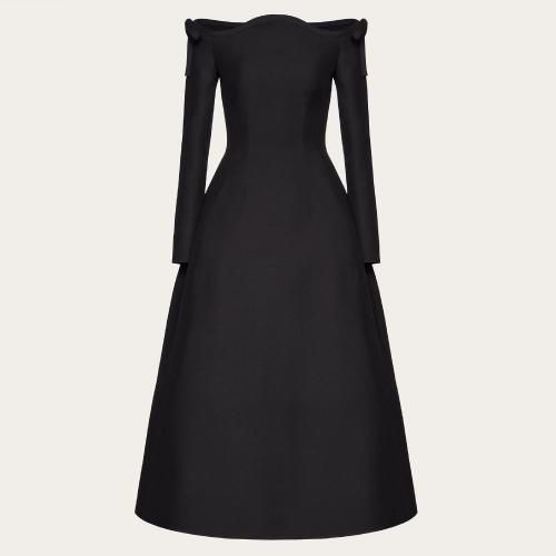  VALENTINO华伦天奴 22年秋冬 女士 连衣裙 ROBE MI-LONGUE EN CREPE COUTURE ORNéE DE NOEUDS