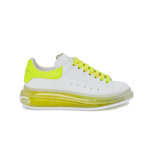 Alexander McQueen/亚历山大麦昆 22年秋冬新款 女士白色/酸性黄色牛皮革阔型透明底运动鞋718255WICGN8953