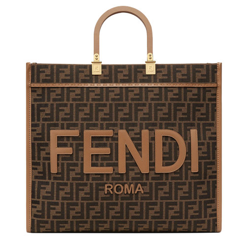 FENDI/芬迪 2022新款 sunshine系列 女士大号棕色提花面料金色金属标志手提托特购物包8BH372ALVYF1GE3