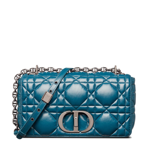 DIOR/迪奥  CARO系列 女士中号汽油蓝色绗缝藤格纹小牛皮斜挎单肩链条包M9242BNGK_M01Z