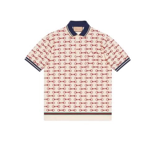  GUCCI古驰 22年秋冬 男士 马衔扣印花棉质Polo衫 717391 XJEWA 9376