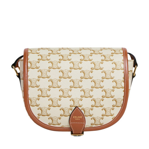 CELINE/赛琳 FOLCO系列 女士白色凯旋涂层帆布小牛皮饰边翻盖单肩斜挎包191502BZJ.01BC